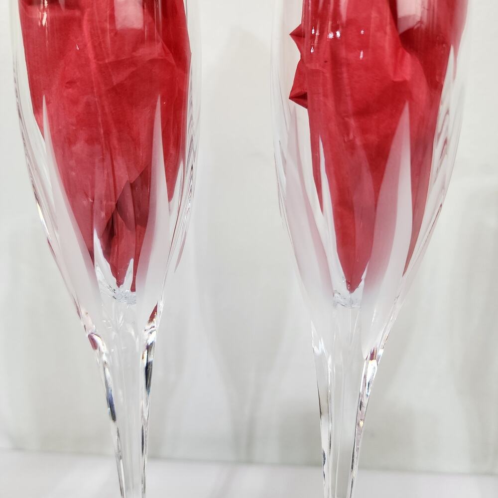 8 Mikasa Flame d'Amour Crystal Champagne Flutes Discontinued Frosted Flame - Picture 5 of 5